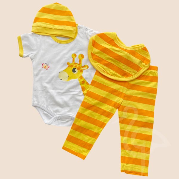 Ensemble Body Orange 4 pièces - Girafe